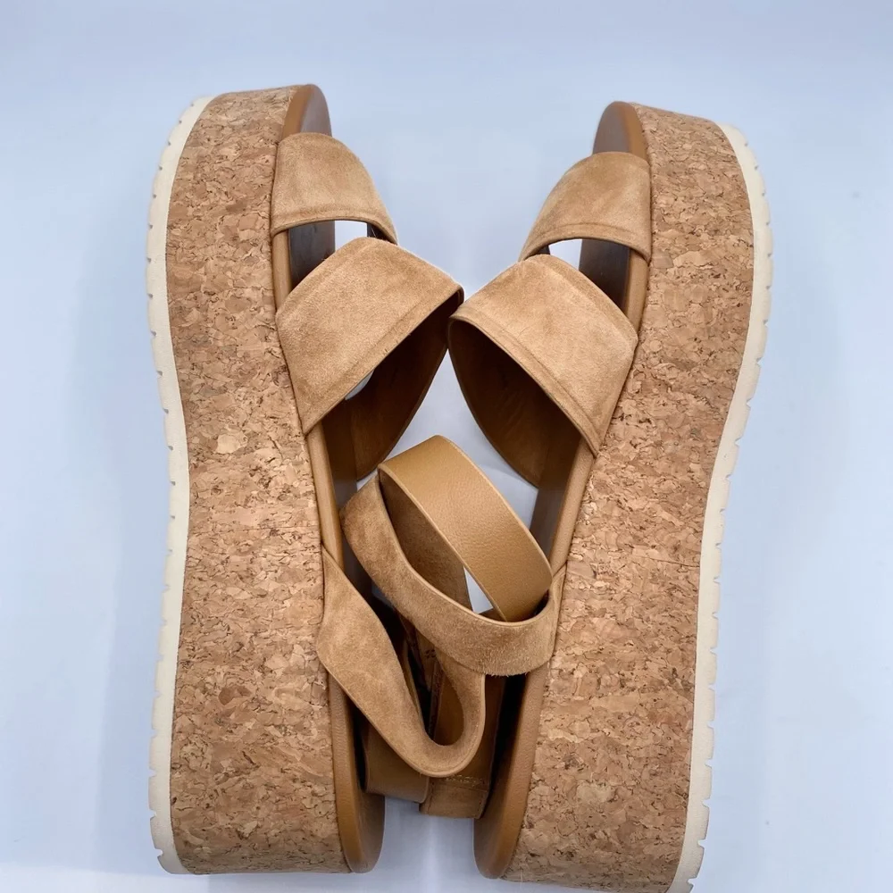 Vince Tan Jet Suede Leather‎ Chunky Platform Cork Woman’s Sandals Size 10